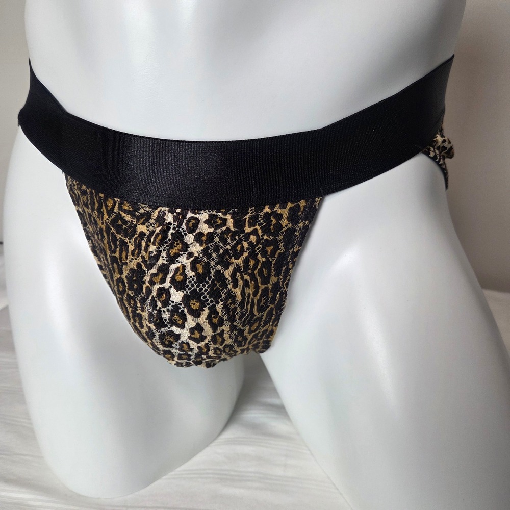 Cosabella Mens Leopard Print Lace Brief Black Elastic Waistband Animal Pattern